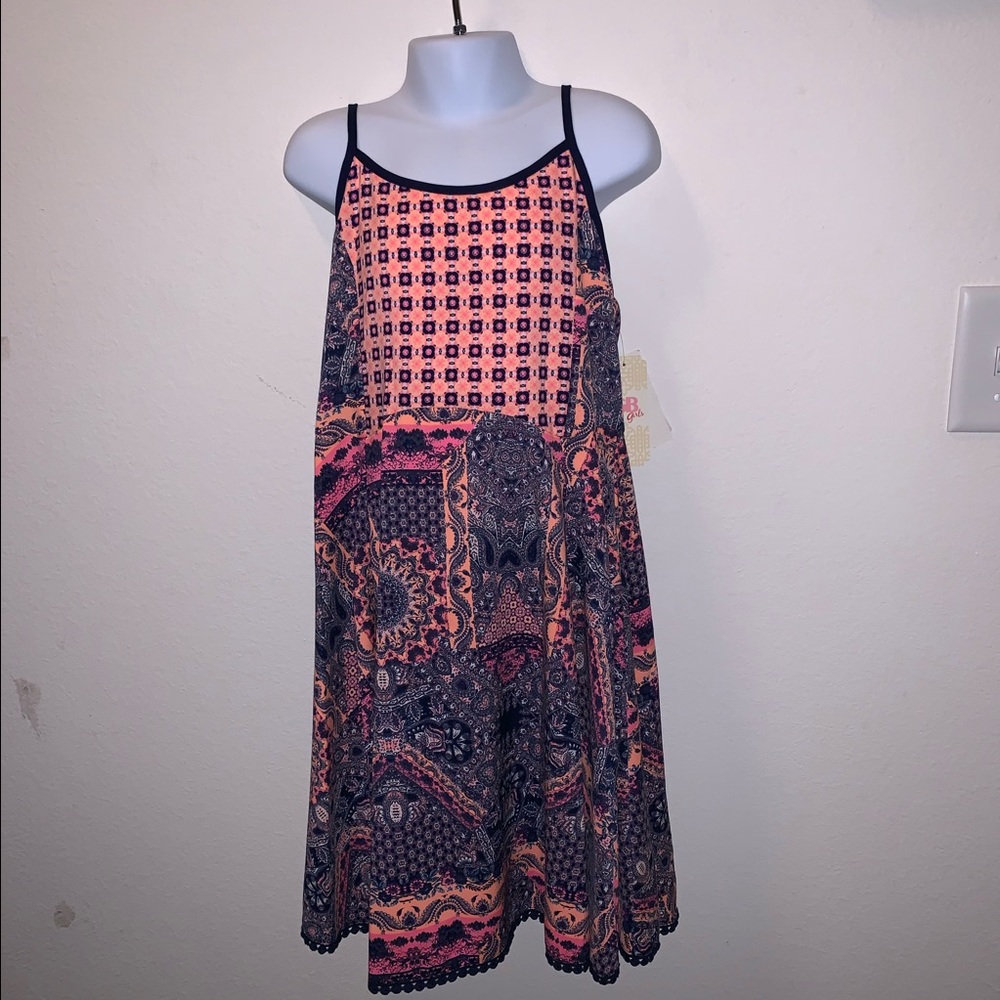 GB Girls Sleeveless Pattern Pink/Blue Dress
